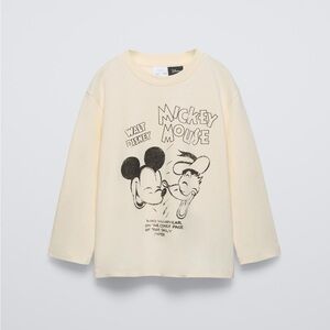 ZARA Disney Cream Long Sleeve Kids Tee with Mickey Mouse